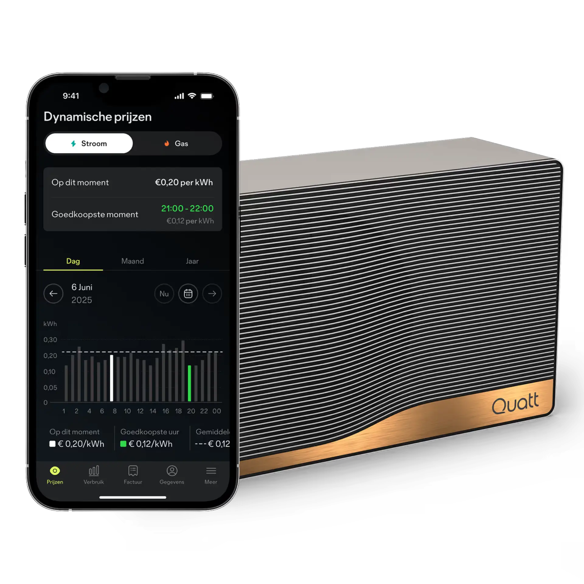 Quatt app op de telefoon bij de warmtepomp