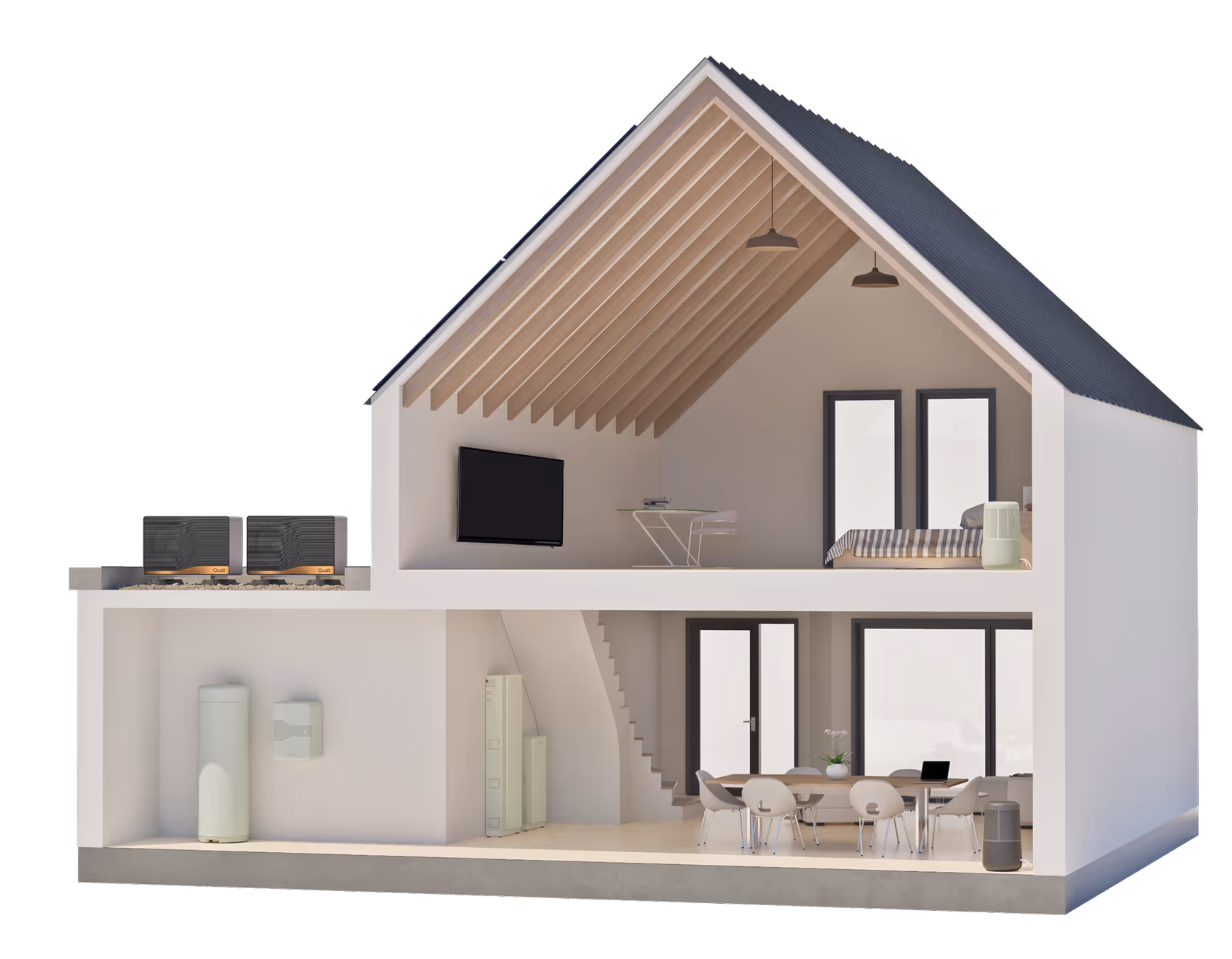 Quatt warmtepomp buitenunit aan een woning