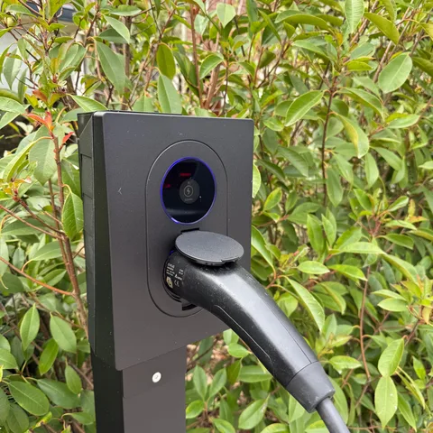 Laadpaal met ingestoken type 2-laadkabel voor een groene heg in Nieuwegein