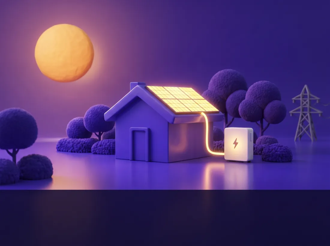 Huis met zonnepanelen dat zijn zonnestroom opslaat in een thuisbatterij